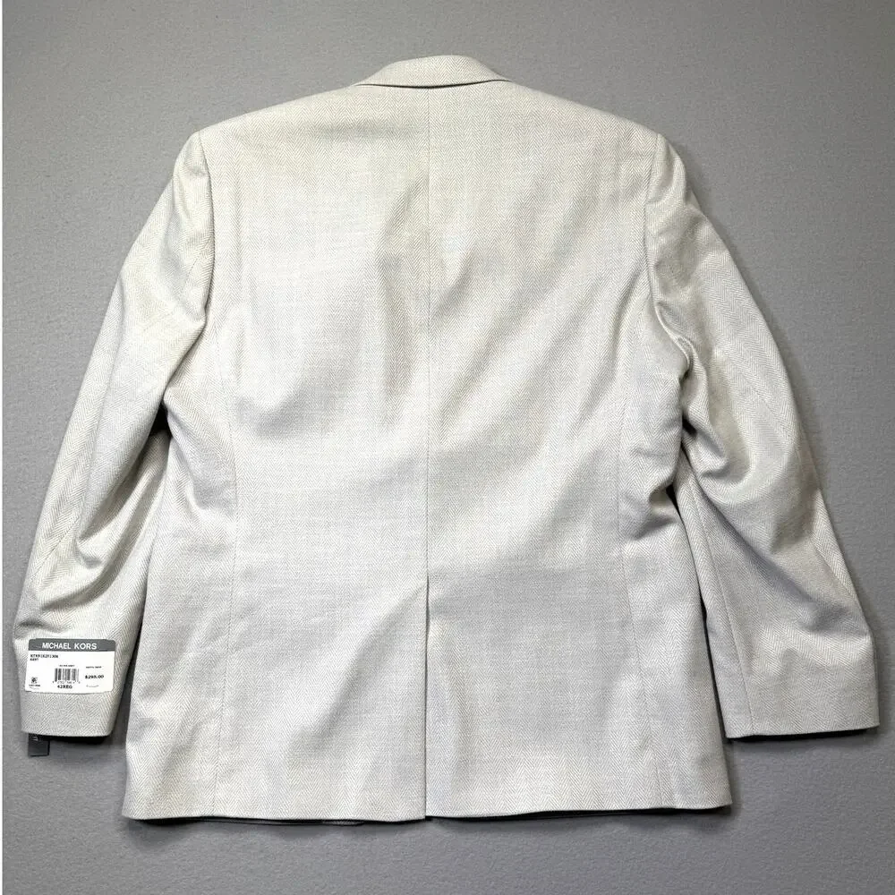 Michael Kors Men's Classic-Fit Herringbone Sport Coat Silver Grey 42R $375